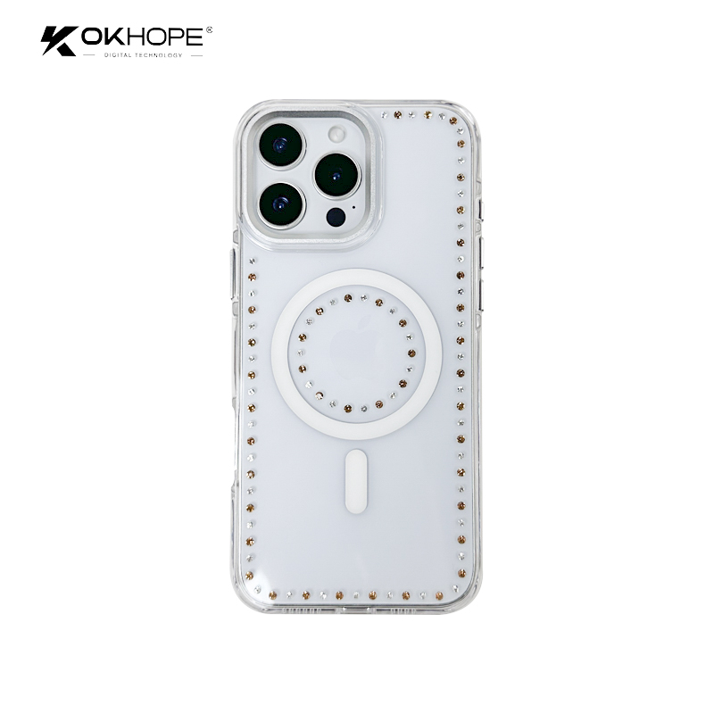 Clear Shockproof Star Moon Rhinestone Tri-Color Chain Design Magnetic Wireless Charging Phone Case Compatible for Samsung