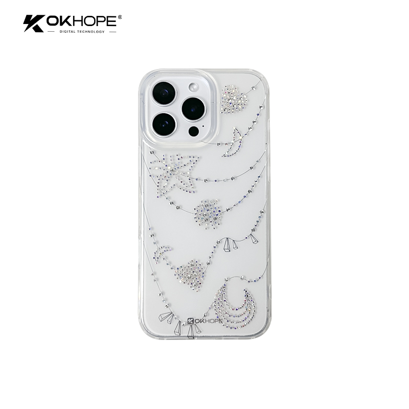 OKHOPE Transparent Shockproof Phone Case with Glitter Stars Moon Diamonds for Samsung Compatible Multi-Camera