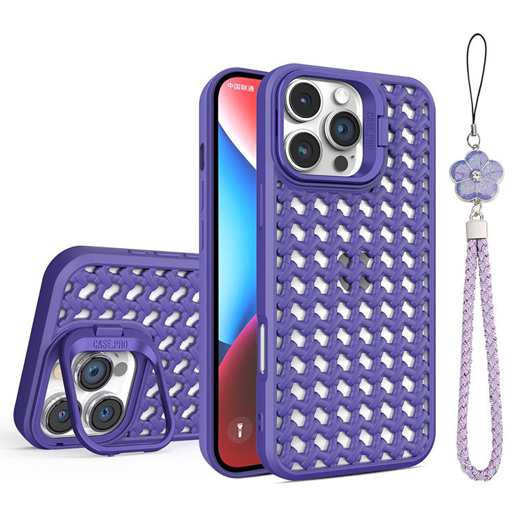 Chinese Knot Design Soft TPU Phone Case for iPhone 16 Pro Heat Dissipation Mesh Hole & Strap Mobile Phone Case