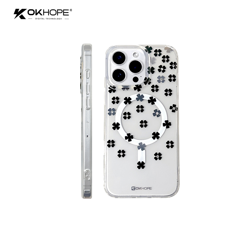 OKHOPE IMD Magnetic Phone Case for iPhone 15 Pro Max - Clover Design