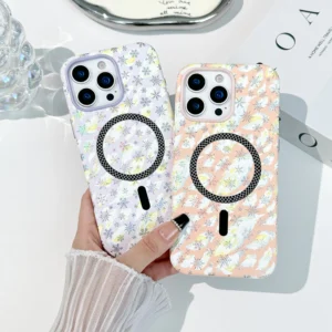 Clear Shockproof Star Moon Rhinestone Tri-Color Chain Design Magnetic Wireless Charging Phone Case Compatible for Samsung